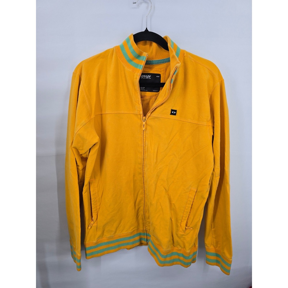 Oakley Apparel Mfg Co Mens Full Zip Track Jacket Yellow Striped Trim Small